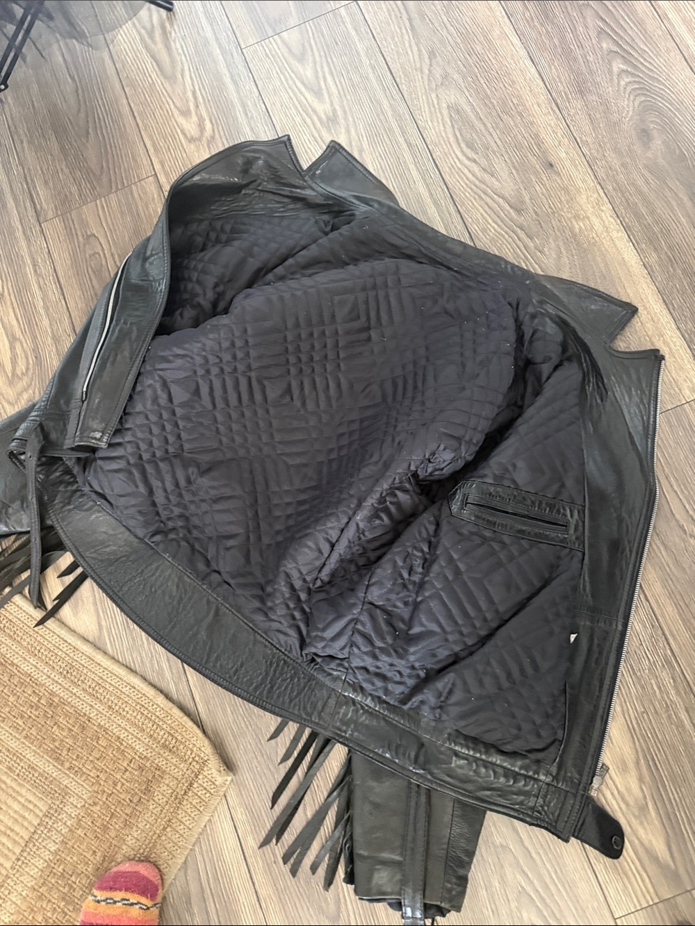 Vintage 80s Leather Fringe Jacket
Medium 22x27 Asymmetrical
Zipper Black - Picture 8 of 16